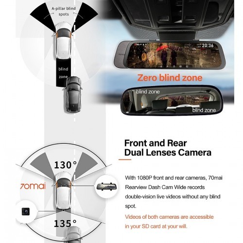 70mai D07 Rearview Dash Cam Wide + rear camera  RC05